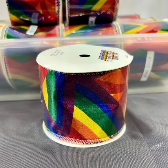LGBTQ+ Pride Ribbon Crafting Lot Rainbow Pattern Satin Wired 2.5" x 4 yd 17 Roll - Picture 2 of 4